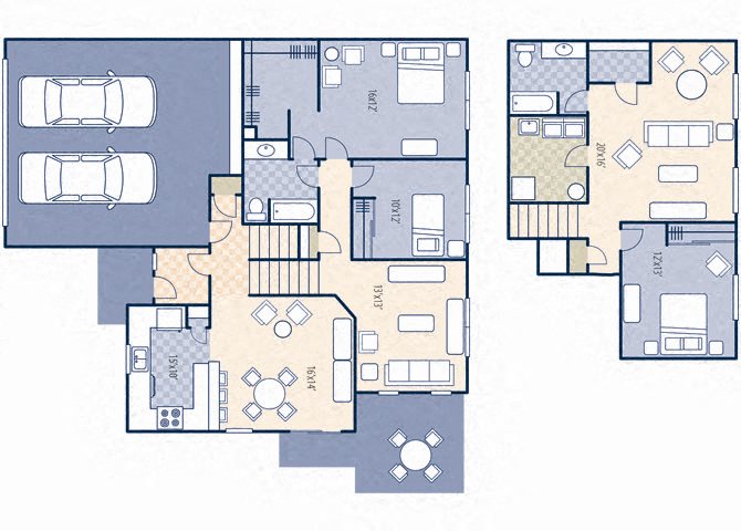 Floor plan for 3 beds, 2 baths, 1930 sqft